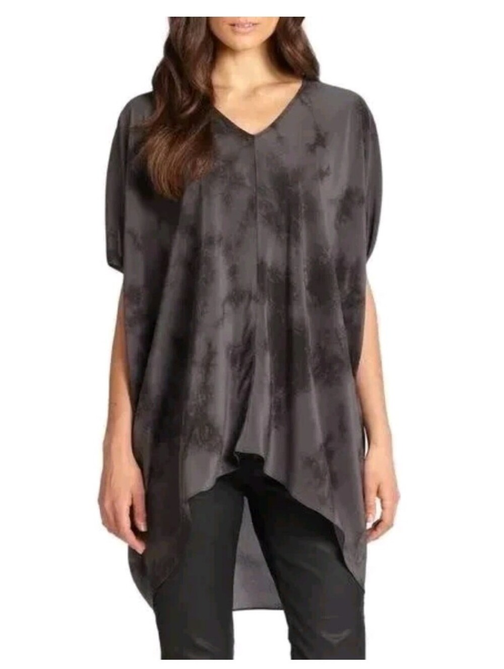 Eileen Fisher Black Gray Crystalline Silk Shibori Shirt, SIZE M